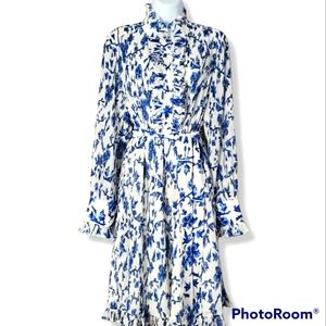 NWT Tory Burch white & blue Denueve Blue Branches belted maxi dress Womens 10